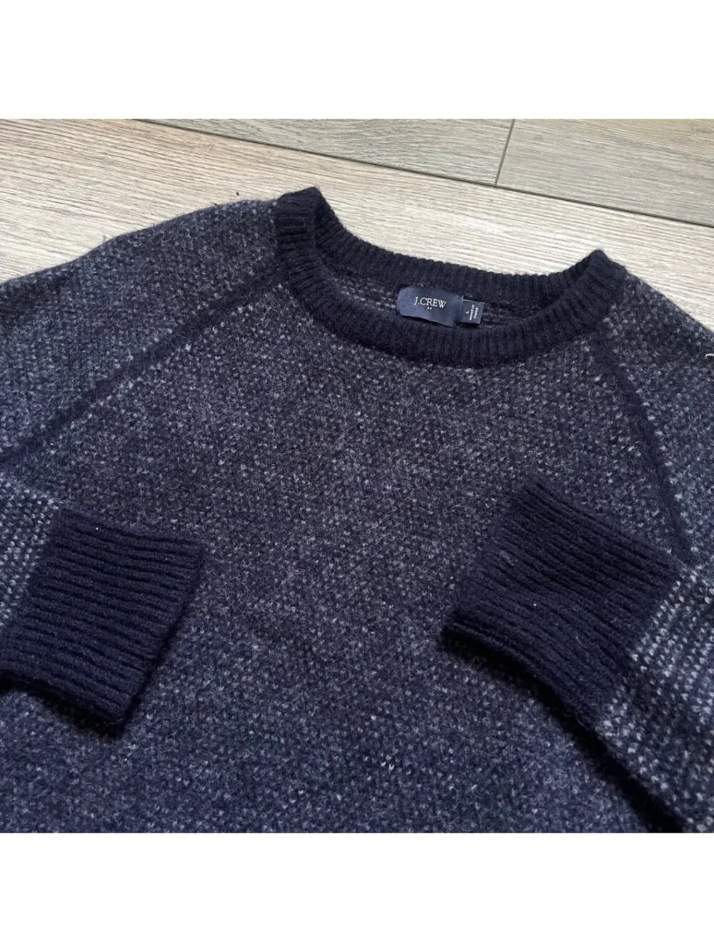 J.Crew Women's L Pullover Crewneck Wool Sweater Navy Waffle Knit 100% Lambswool